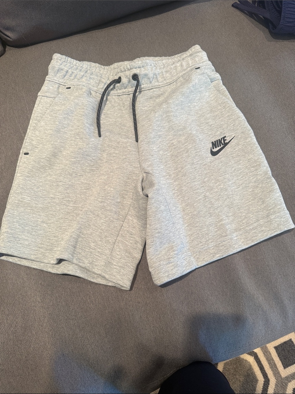 Nike Boy’s Light Gray Athletic Fleece Shorts with Black Drawstring